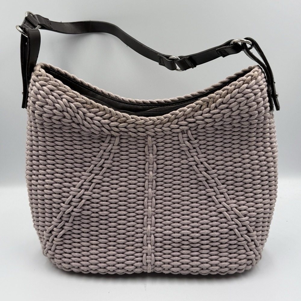 Liz Claiborne Vintage Knit Shoulder Bag Beige Braided Boho Y2K Hobo Purse